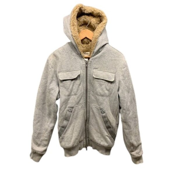 Diesel Hoodie Jacket Men’s Gray Sherpa Lined Fleece Full Zip Casual Outerwear L - Picture 1 of 13